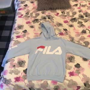 A light blue fila hoodie